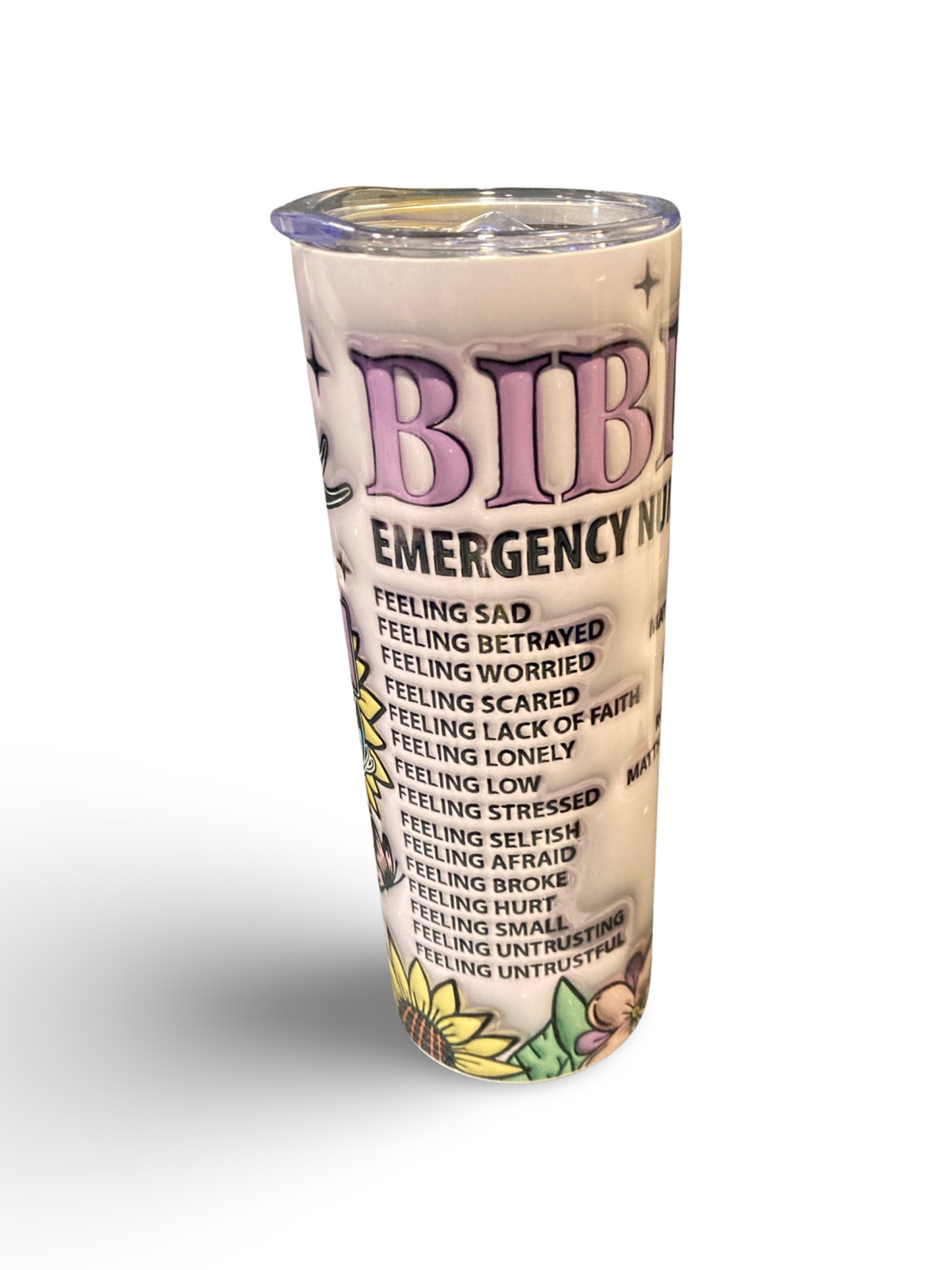 "Bible Emergency Numbers" 20oz Personalized Stainless Steel Tumbler with Engraved Name (With Metal Straw and Lid)