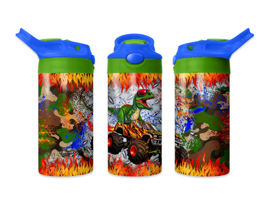 "Dinosaur Monster Truck" 12oz Personalized Kids Sippy Cup with Engraved Name