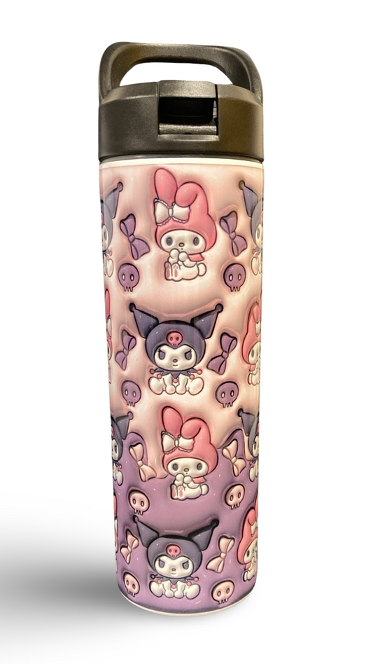 "Kuromi and Hello Kitty" 20oz Personalized Stainless Steel Sports Water Bottle with Engraved Name (with Straw Lid)