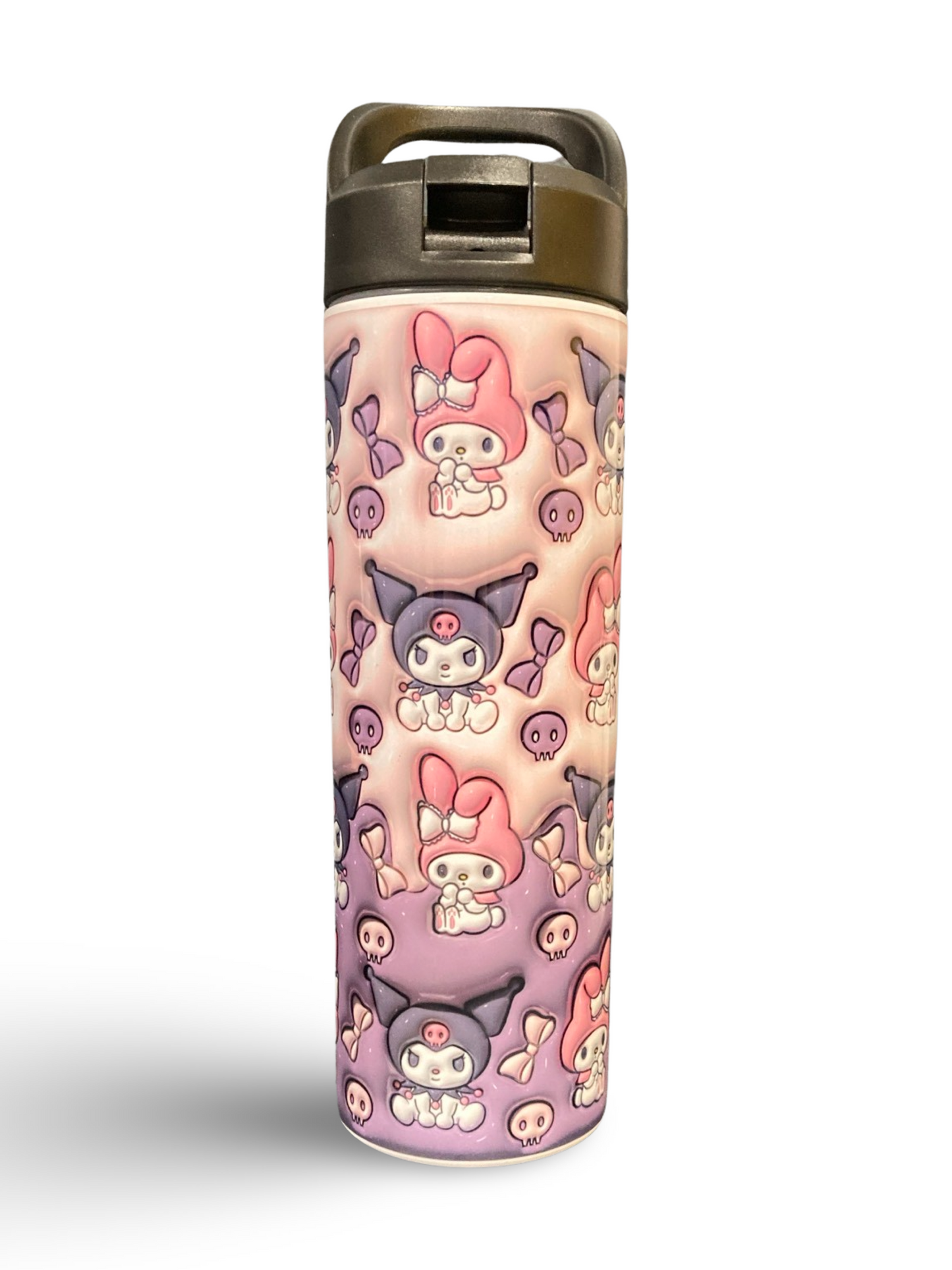 "Kuromi and Hello Kitty" 20oz Personalized Stainless Steel Sports Water Bottle with Engraved Name (with Straw Lid)