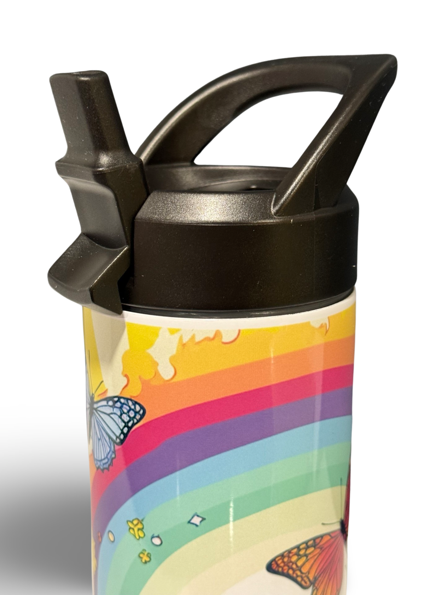 "Rainbow Butterflies & Flowers" 20oz Personalized Stainless Steel Tumbler with Engraved Name