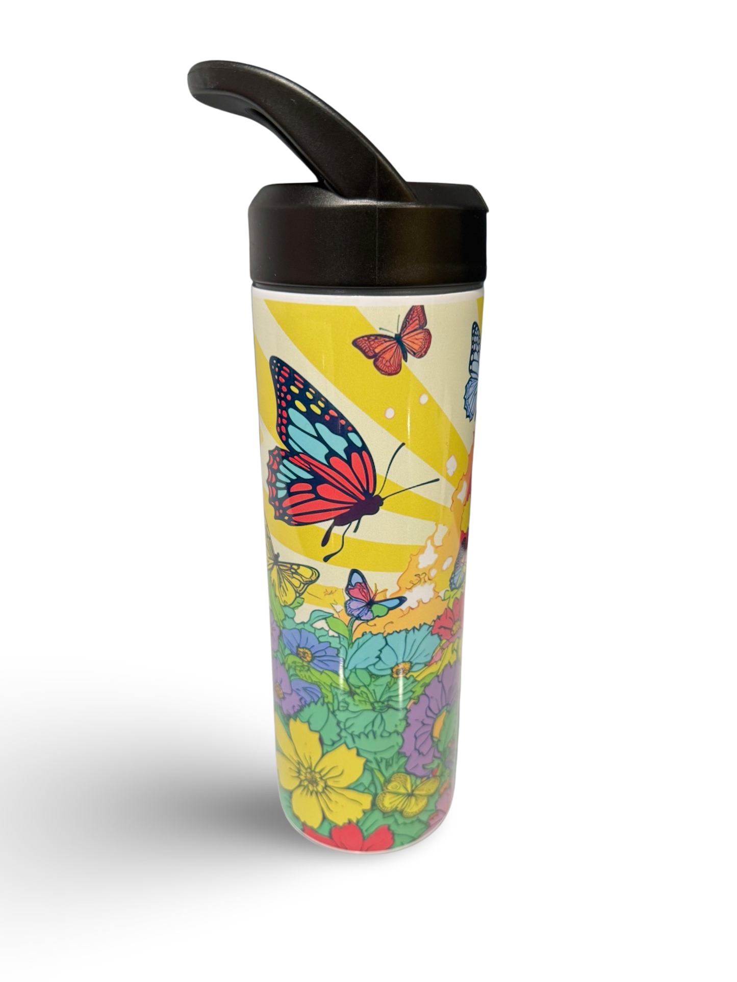 "Rainbow Butterflies & Flowers" 20oz Personalized Stainless Steel Tumbler with Engraved Name